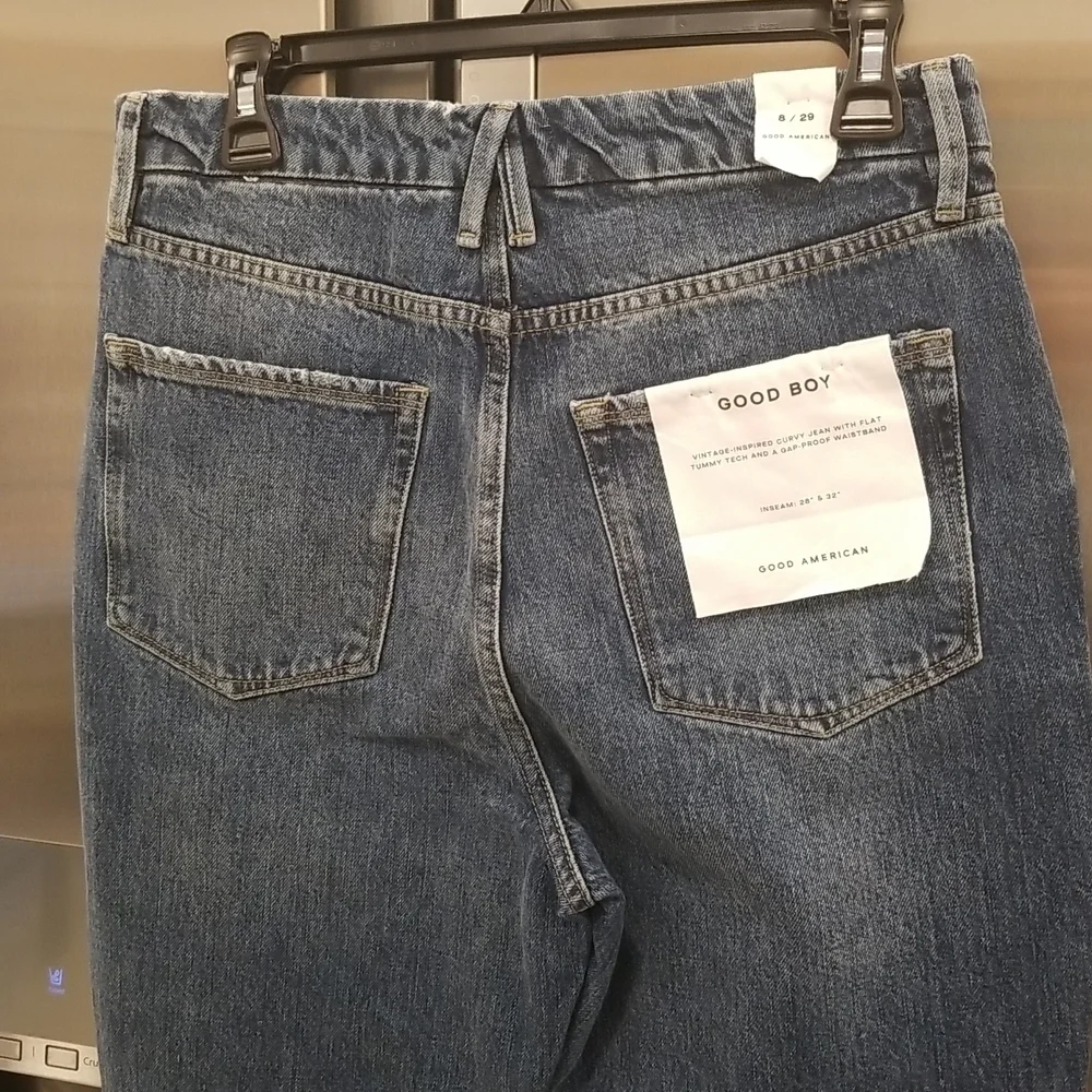 💕GOOD AMERICAN💕 Good Boy Side Frayed Straight Leg Jeans ~ Blue 818 8/29 NWT